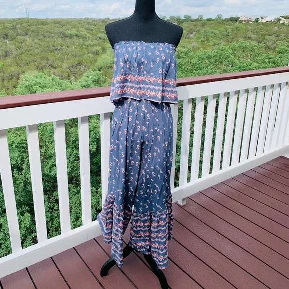 Japna‎ Bohemian Blue Floral Wide Leg Jumpsuit - Picture 2 of 14